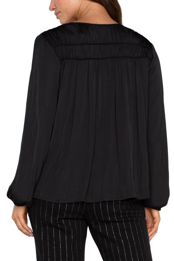 Long Sleeve V Neck Woven Blouse With Shirring Product Image