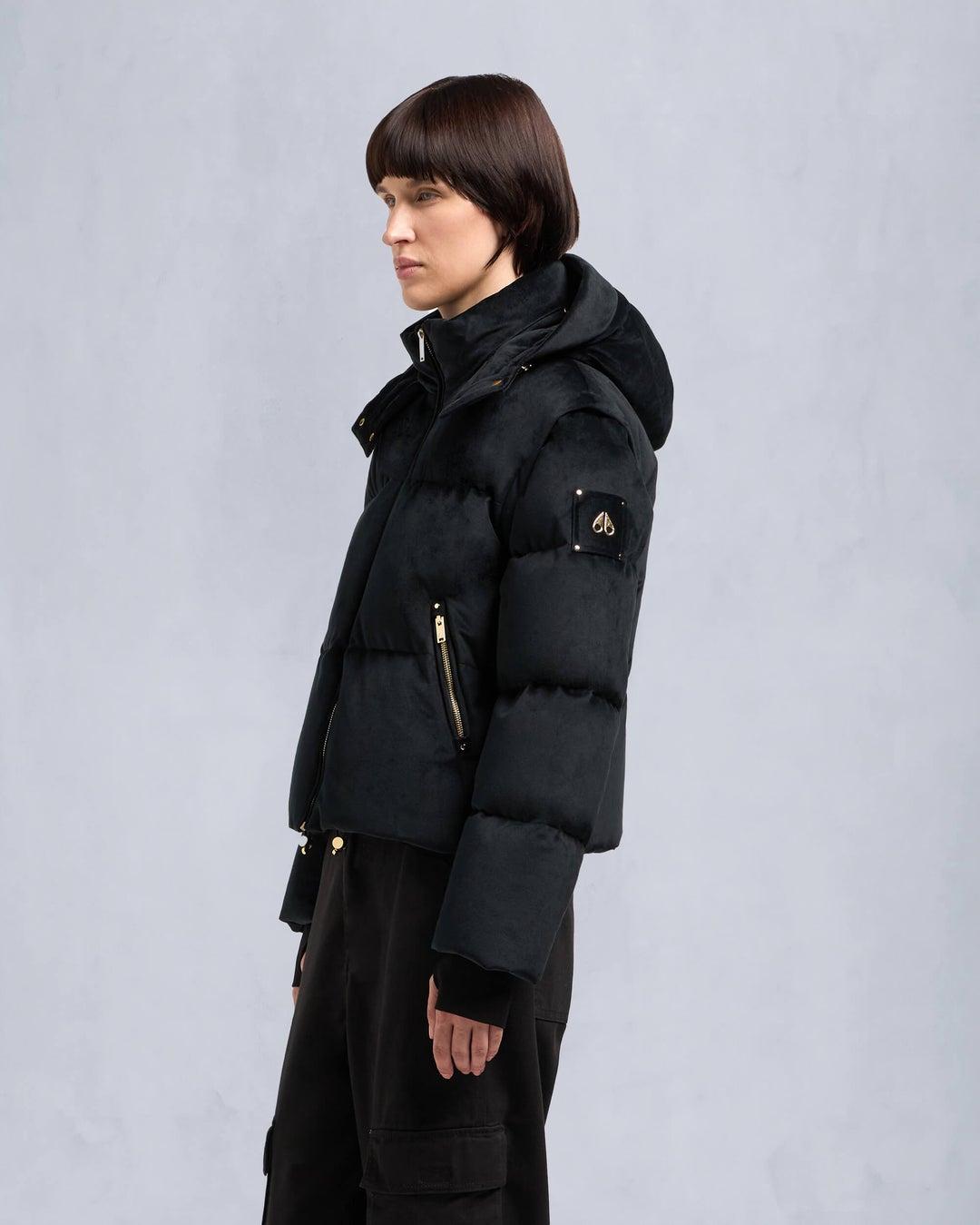 Moose Knuckles Womens Velour Misti Gold Puffer in Black Product Image