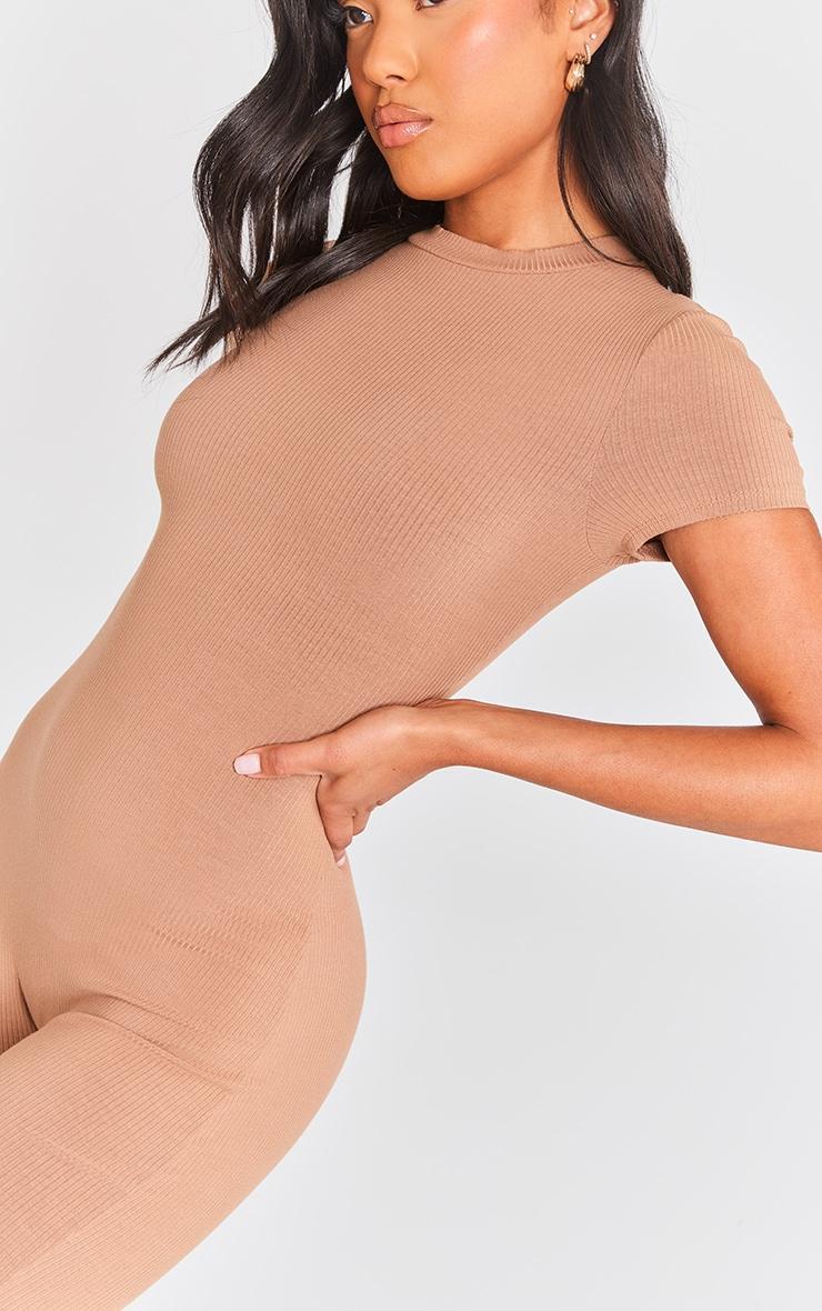 Mocha Rib Short Sleeve Jumpsuit Product Image