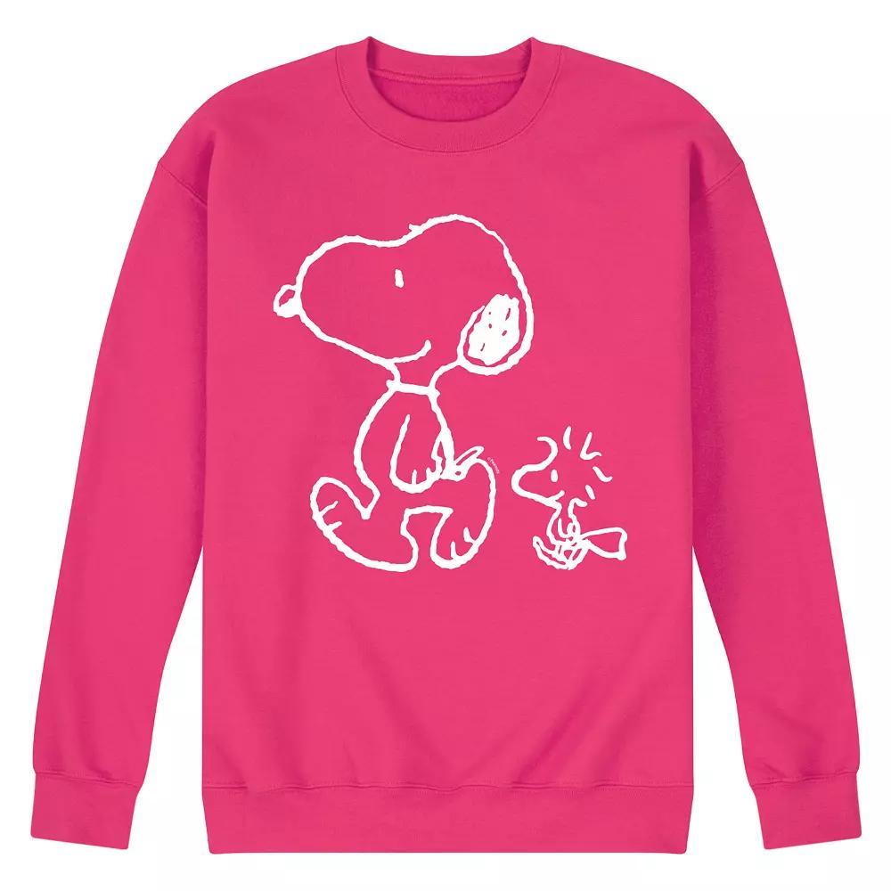 Mens Peanuts Snoopy Woodstock Fleece Sweatshirt Pink Product Image