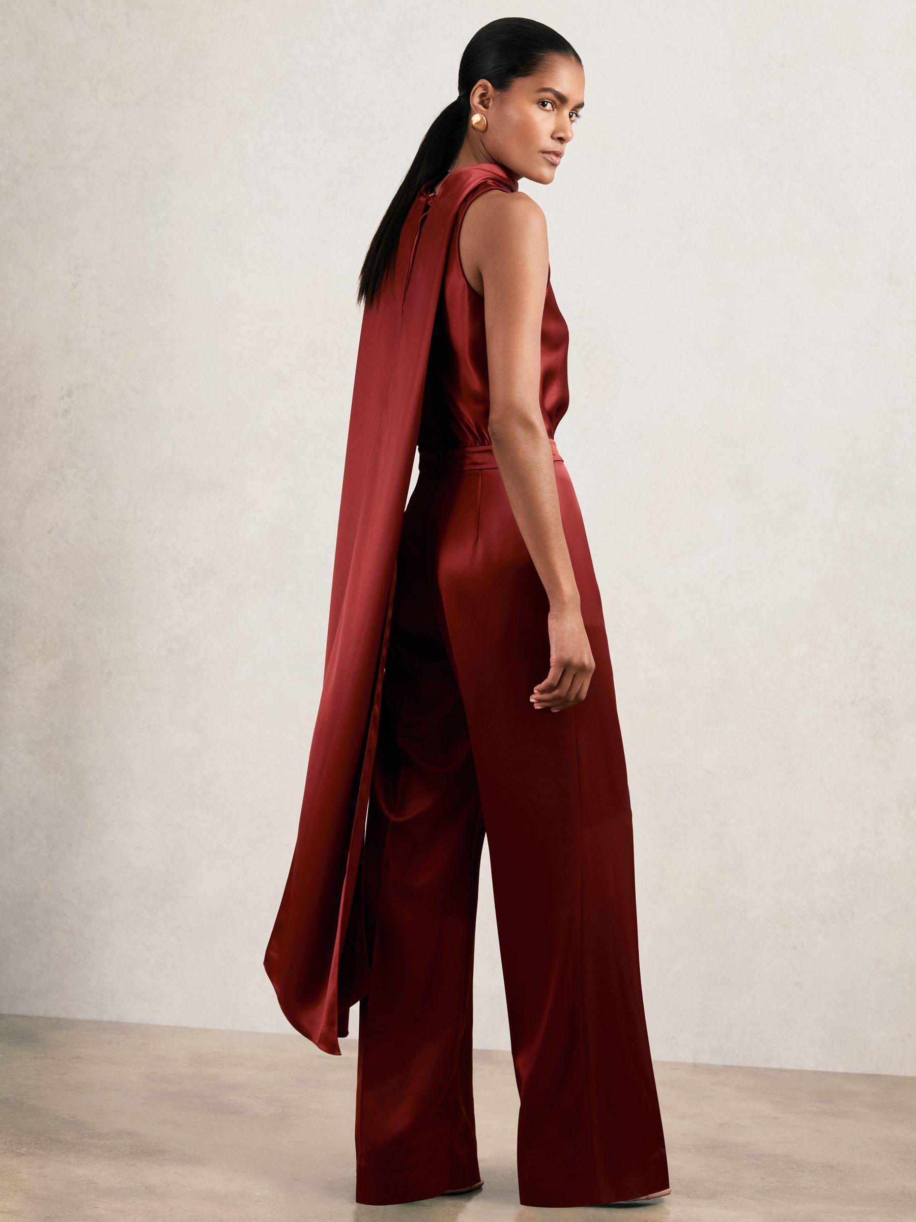 Petite Wide-Leg Cut-Out Jumpsuit in Burgundy Product Image