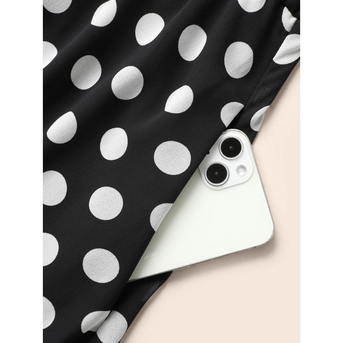 Plus Size Halter Polka Dot Ruffle Hem Belted Dress Black Women Elegant See through Halter neck Sleeveless Curvy BloomChic 30/6X Product Image