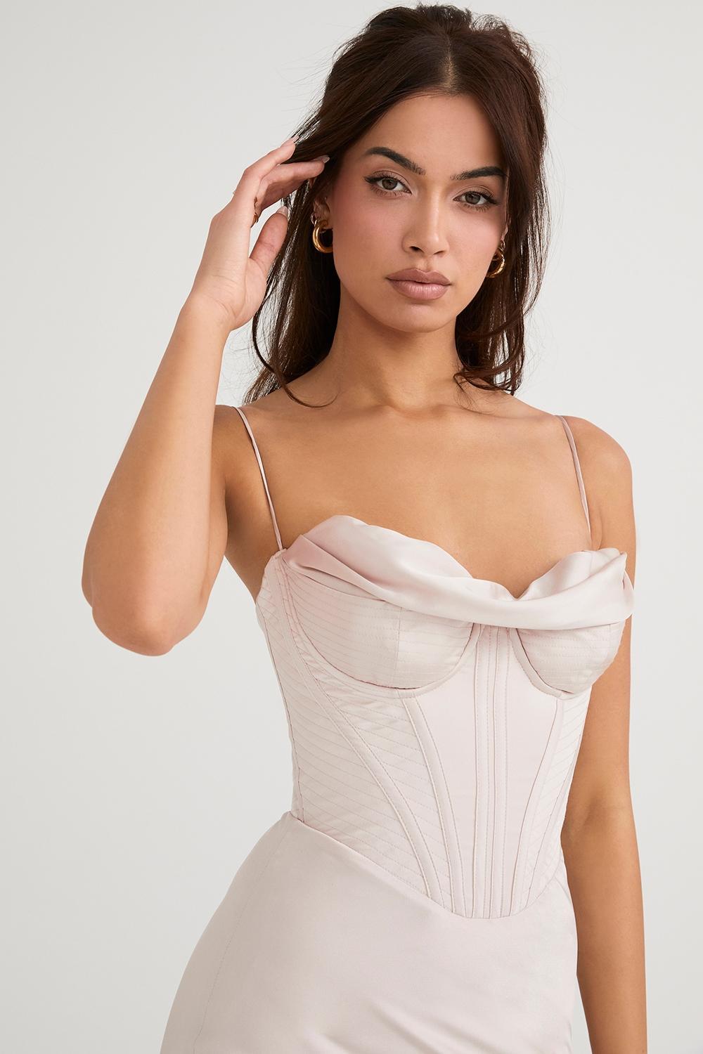 Myrna  crystal satin corset midi dress - sale Product Image