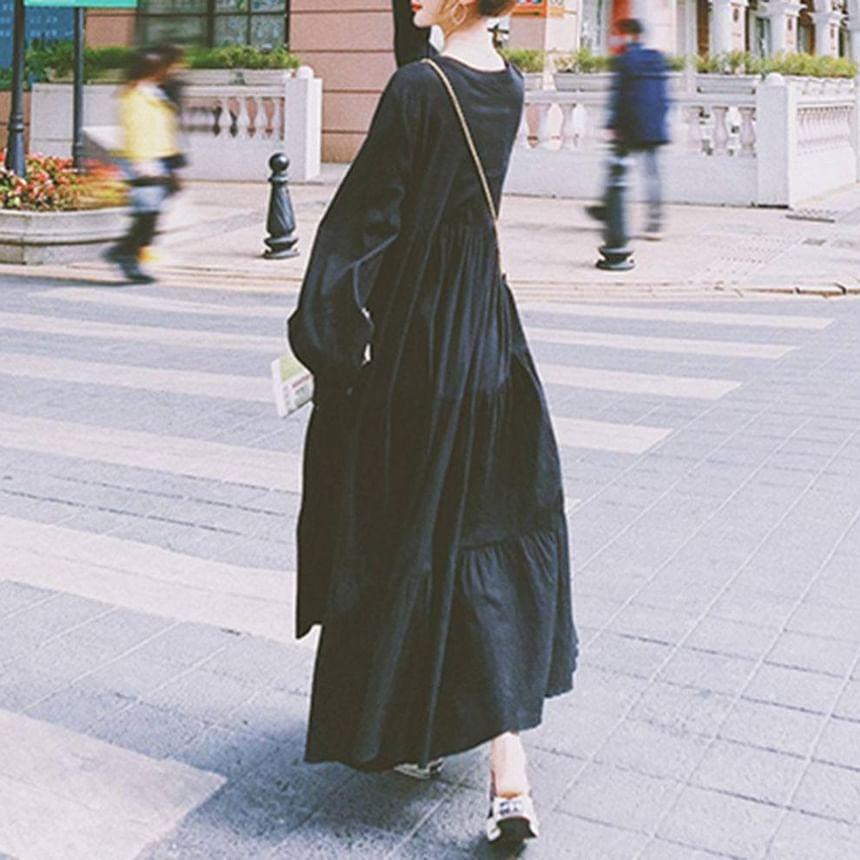 Balloon Sleeve V-Neck Loose A-Line Maxi Dress Product Image
