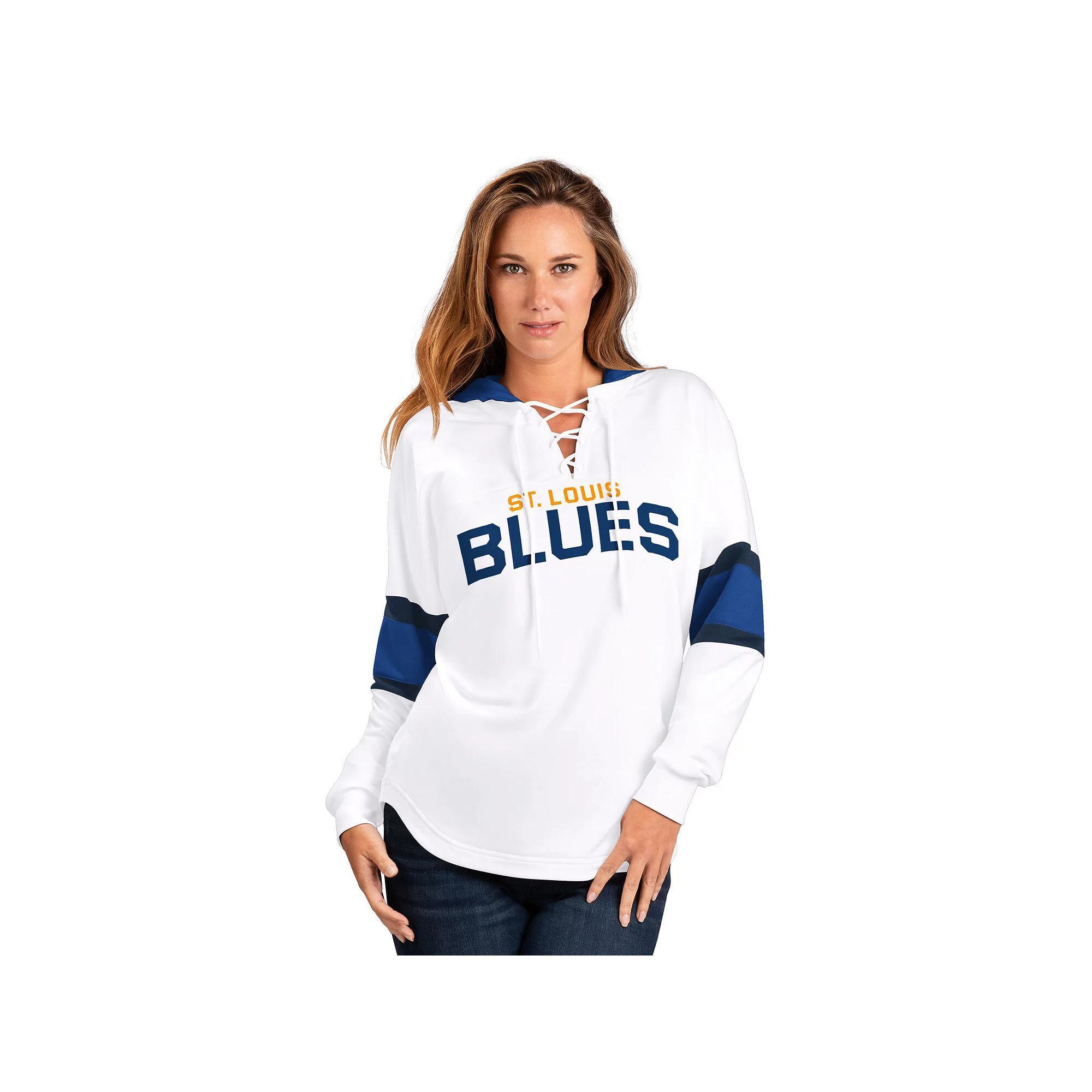 Women's G-III 4Her by Carl Banks  White St. Louis Blues Goal Zone Long Sleeve Lace-Up Hoodie T-Shirt, Size: XL Product Image