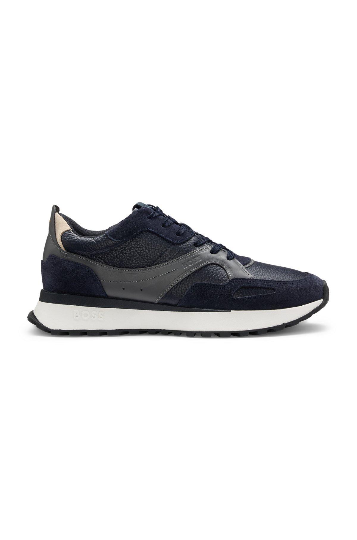 BOSS - Trainers in tumbled leather with supportive outsole - Light Blue Product Image