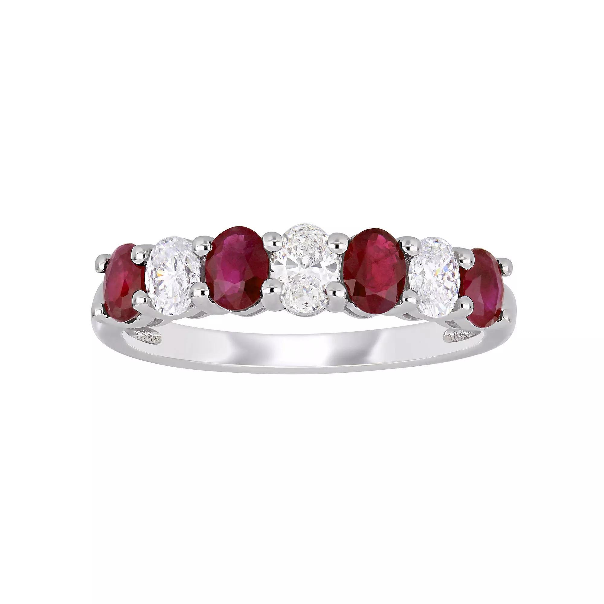 Stella Grace 14k White Gold Ruby & 1/2 Carat T.W. Diamond Semi-Eternity Ring, Womens 14k Whgold Product Image