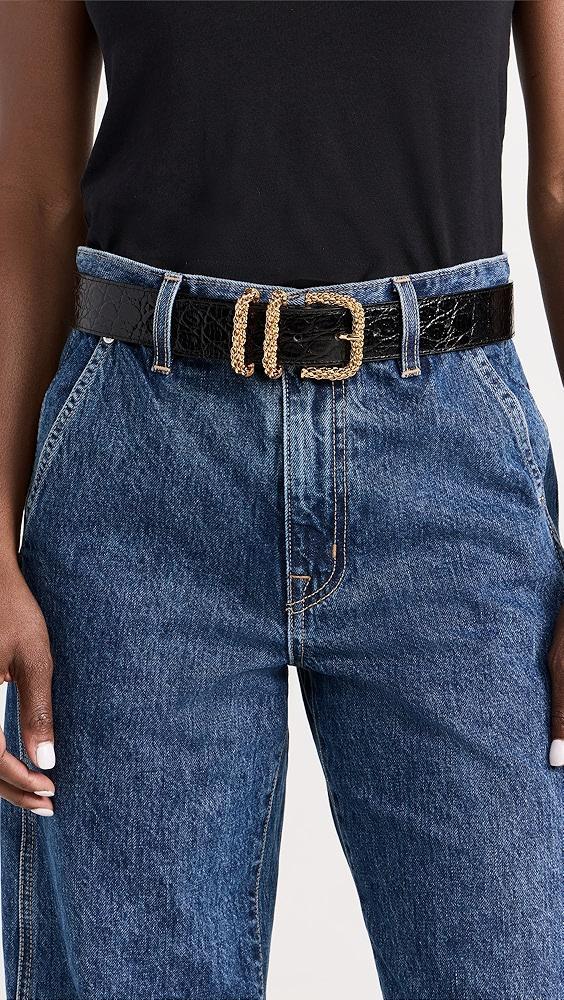 BY FAR Katina Black Circular Croco Embossed Leather Belt | Shopbop Product Image