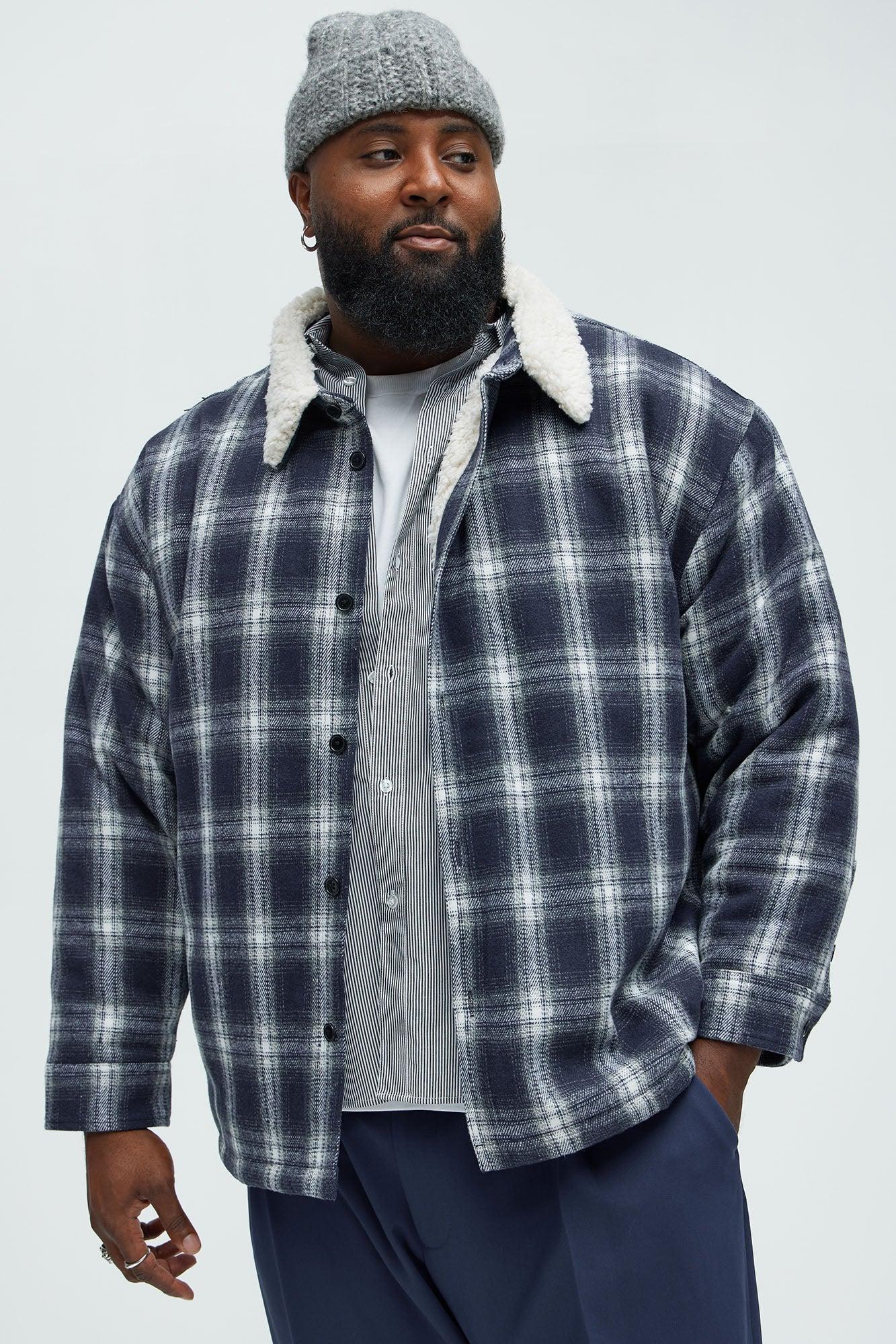 Sherpa Flannel Shacket - Blue/combo Product Image