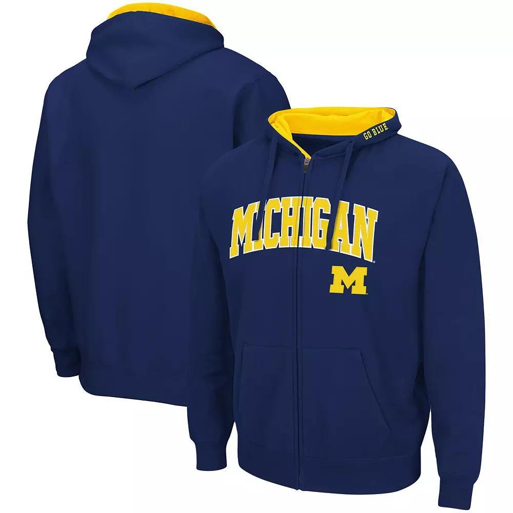 Men's Colosseum Navy Michigan Wolverines Arch & Logo 3.0 Full-Zip Hoodie, Size: Medium, Blue Product Image