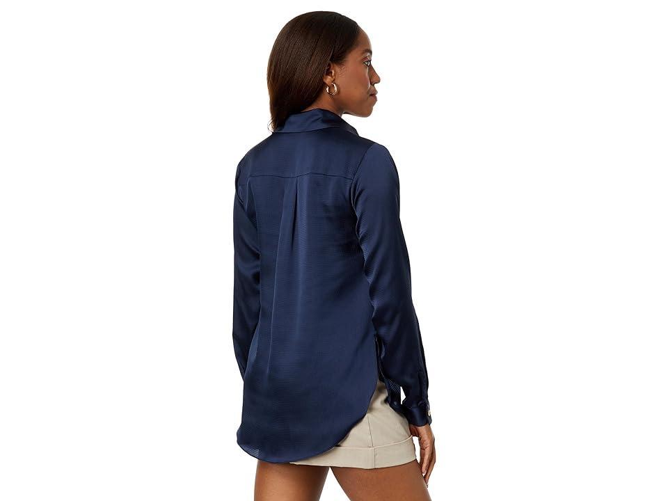 MICHAEL Michael Kors Satin High-Low Long Sleeve Top (Midnight ) Women's Clothing Product Image