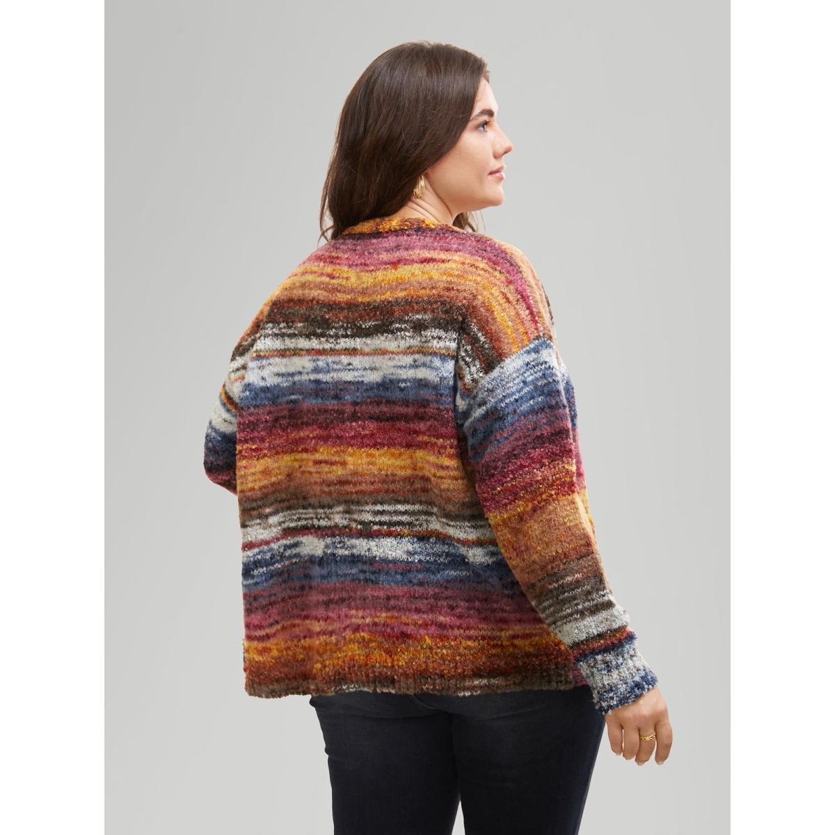 Plus Size Ombre Open Front Curved Hem Cardigan Multicolor Women Casual Loose Long Sleeve Everyday Cardigans BloomChic 12/L Product Image