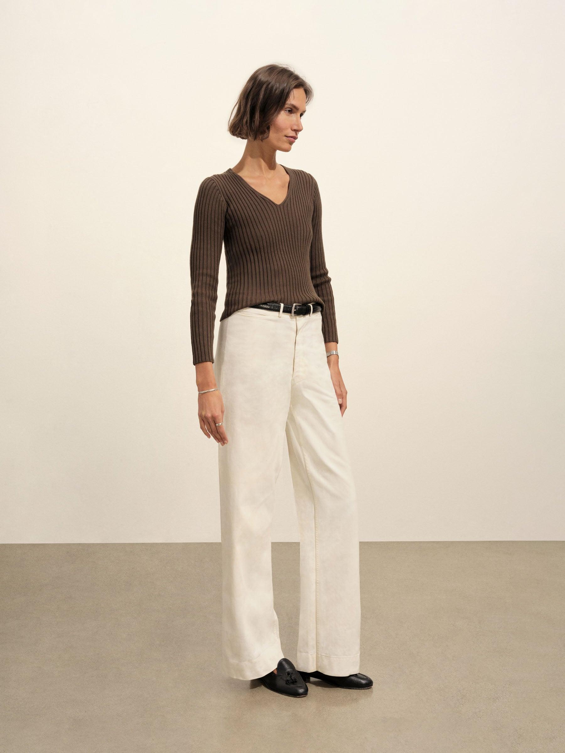 Burnt Chestnut Fluted Rib V-Neck Long Sleeve Product Image