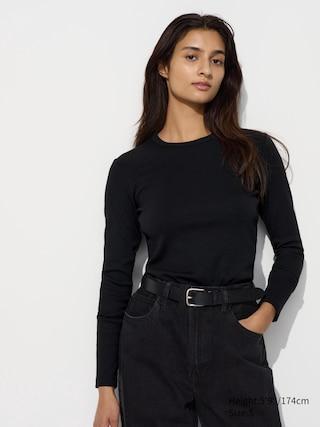 Womens Soft Ribbed T-Shirt Long Sleeve Black XL UNIQLO US Product Image