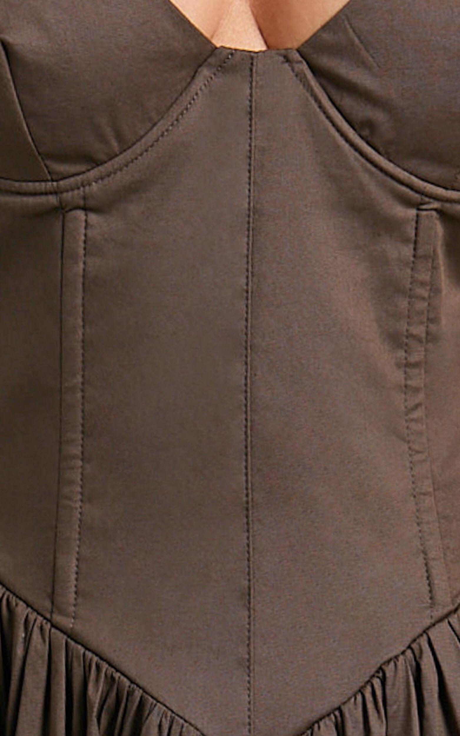 Beckett Midi Dress - Scoop Neck Drop V Waist Gathered Skirt Dress in Dark Chocolate Product Image