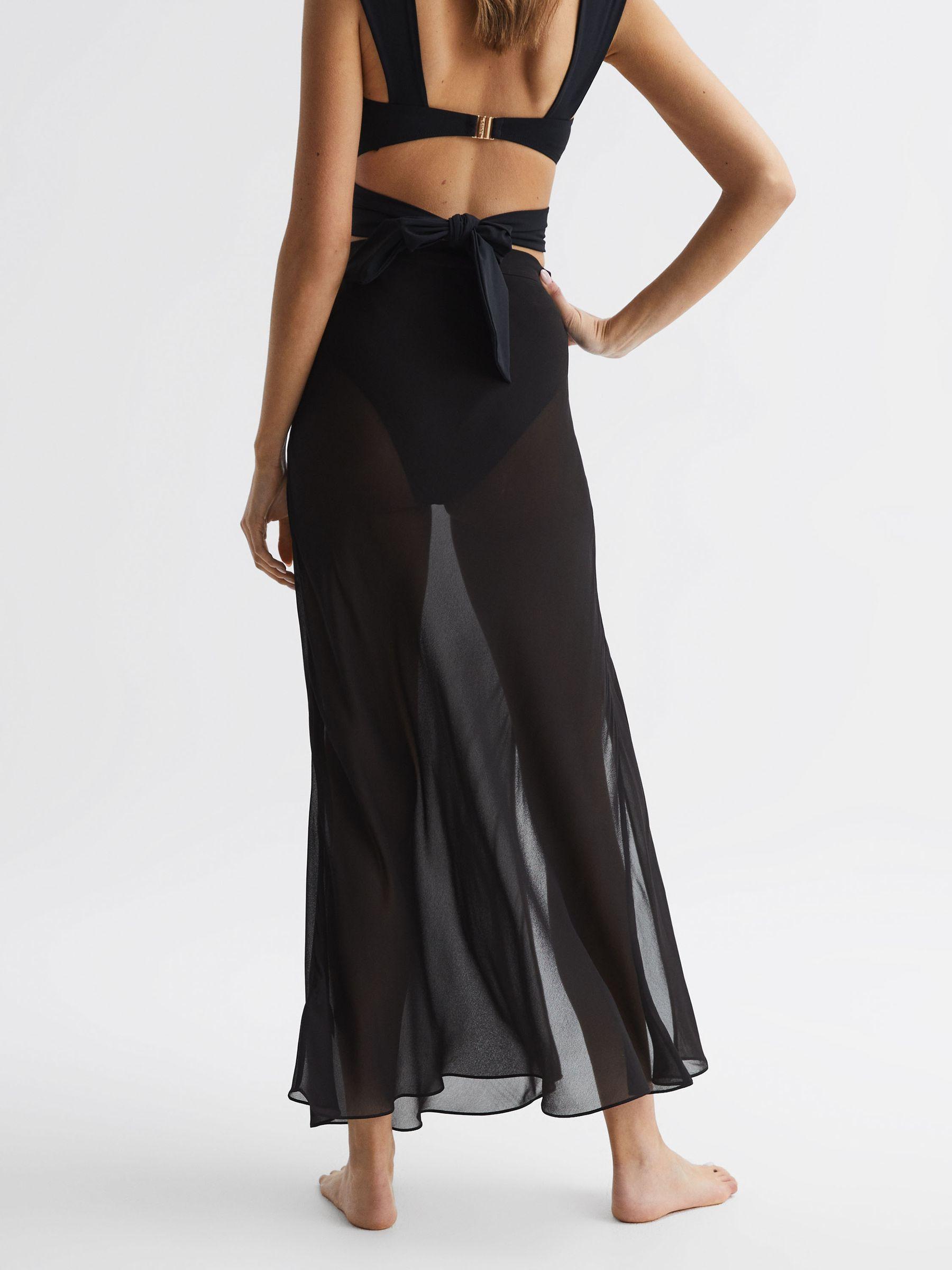 Sheer High Rise Midi Skirt in Black Product Image