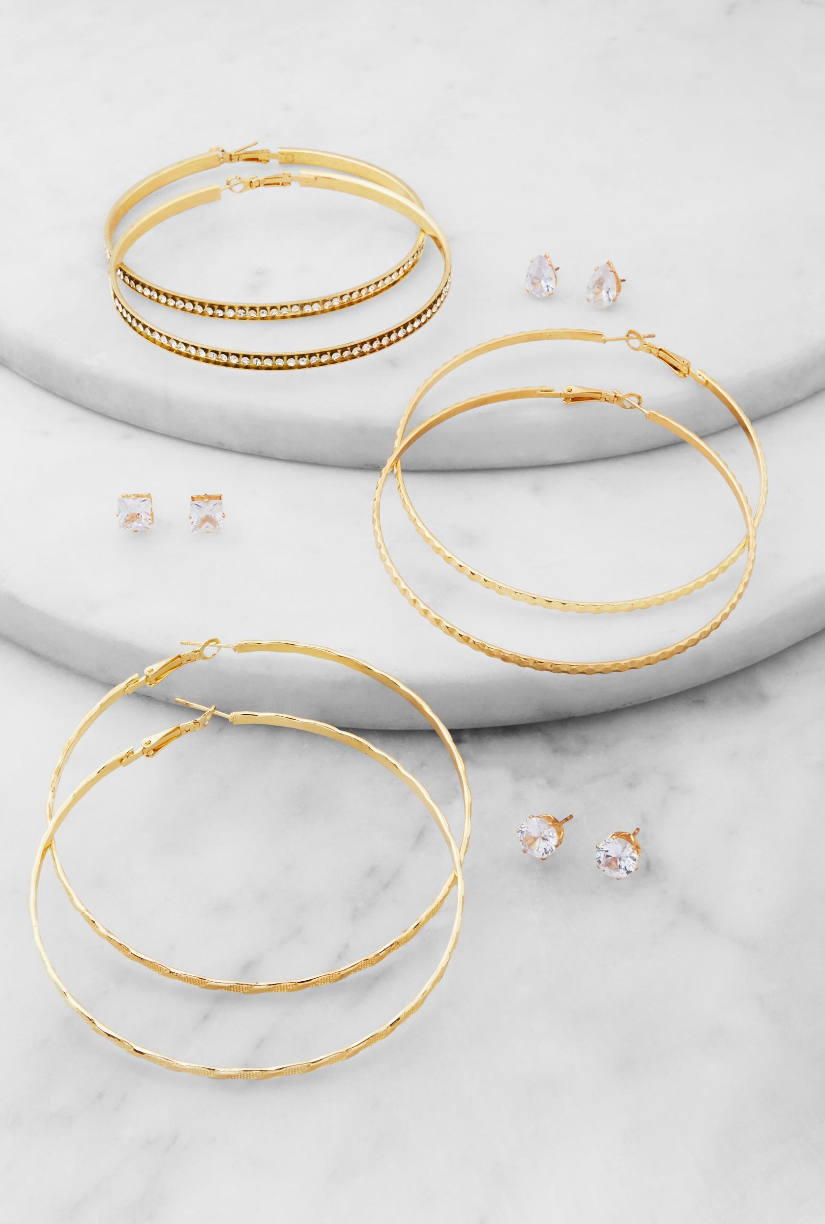 Cubic Zirconia Stud and Hoop Earrings Set of 6 Female Product Image