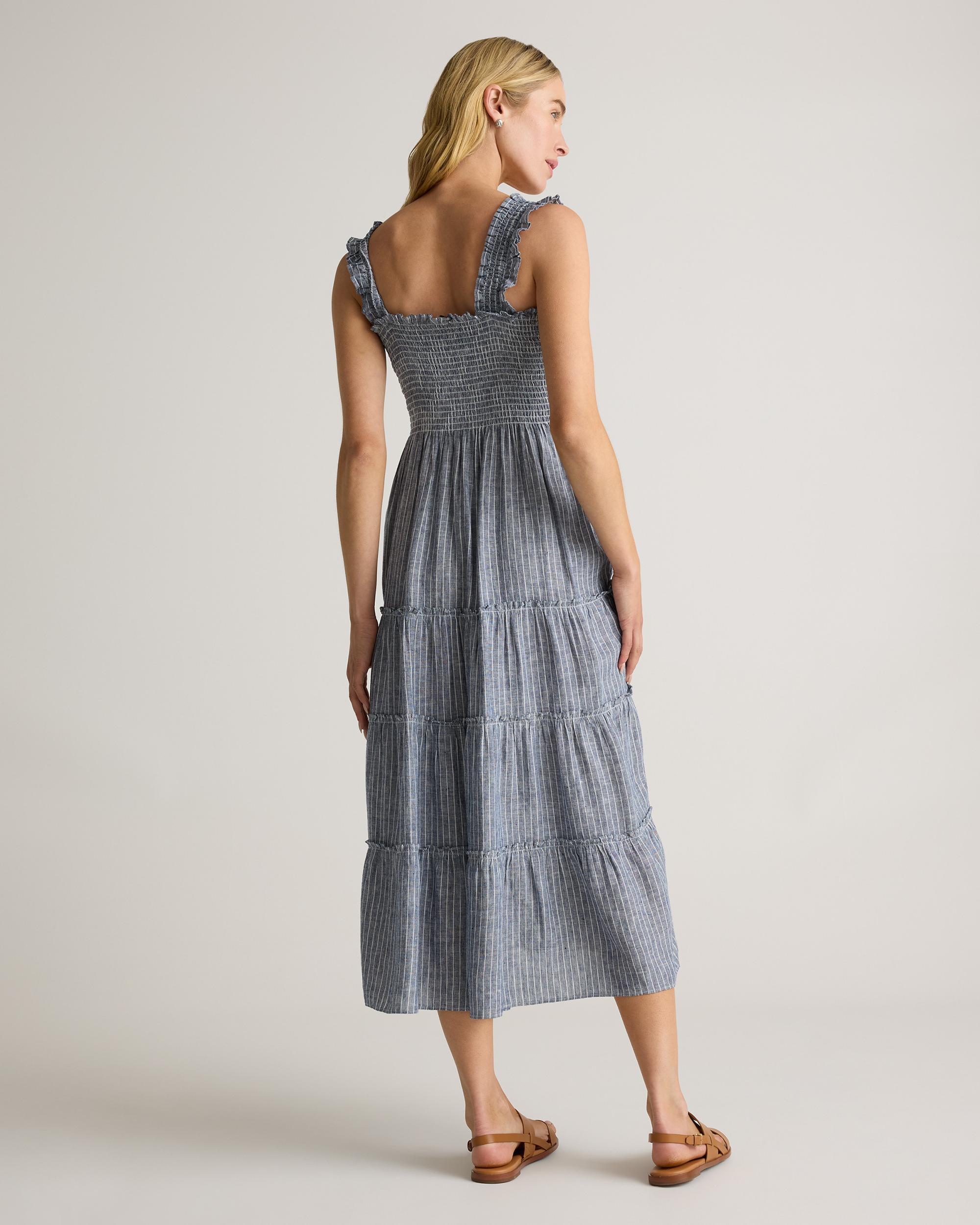 100% European Linen Smocked Midi Dress Product Image