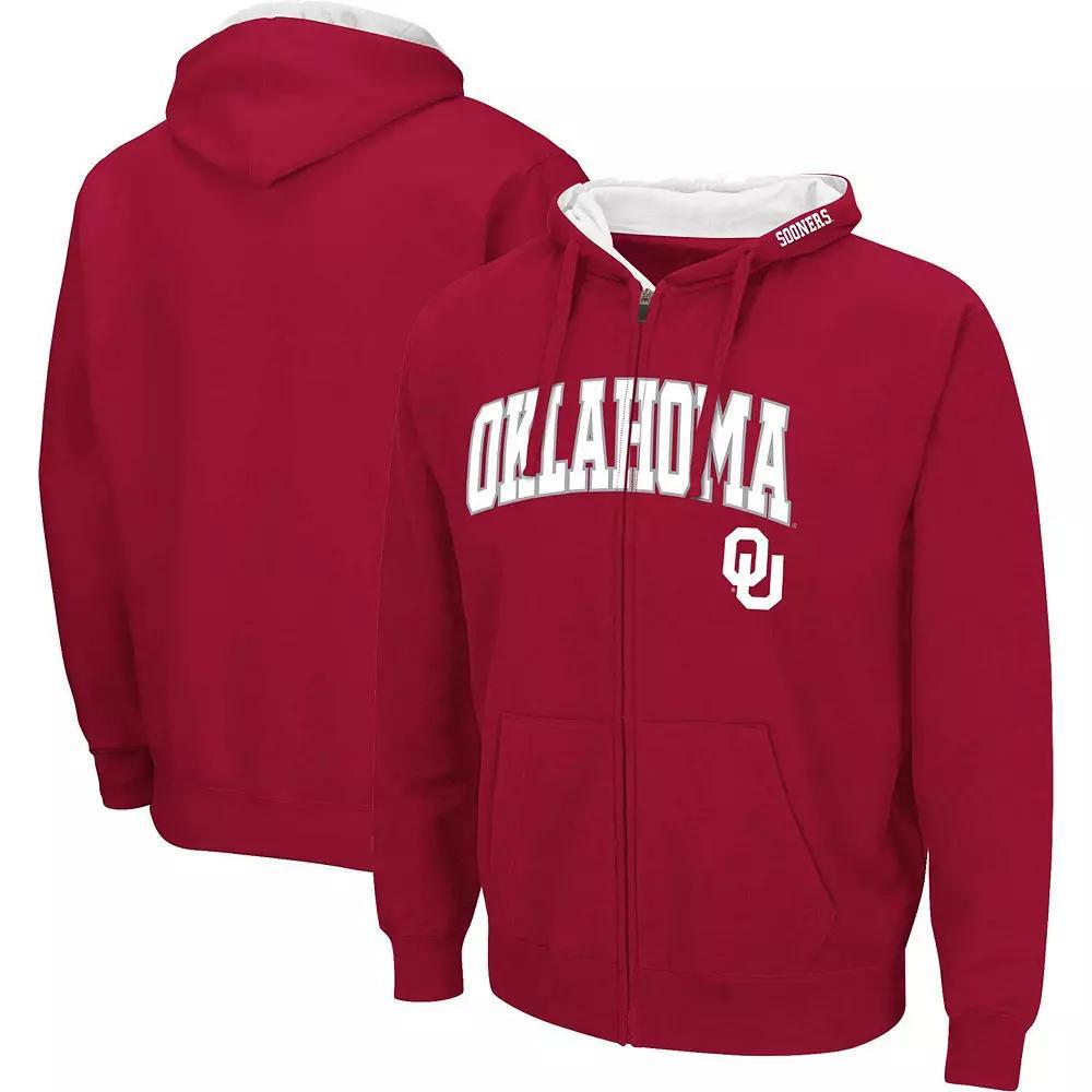 Men's Colosseum Crimson Oklahoma Sooners Arch & Team Logo 3.0 Full-Zip Hoodie, Size: Medium, Red Product Image