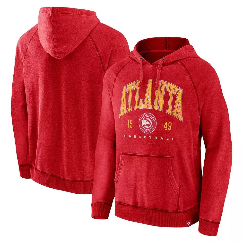 Men's Fanatics Branded Heather Red Atlanta Hawks Foul Trouble Snow Wash Raglan Pullover Hoodie, Size: Large Product Image