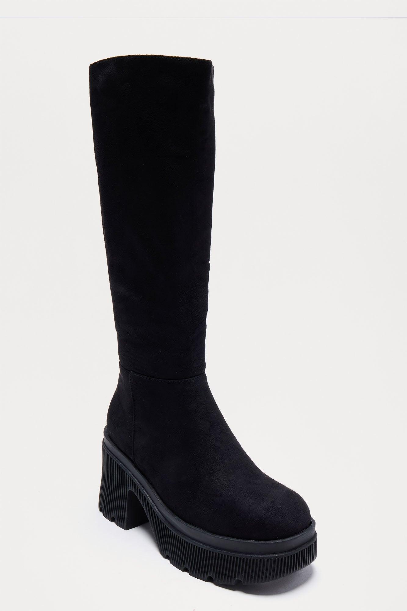 Attached Faux Suede Boots - Black Product Image