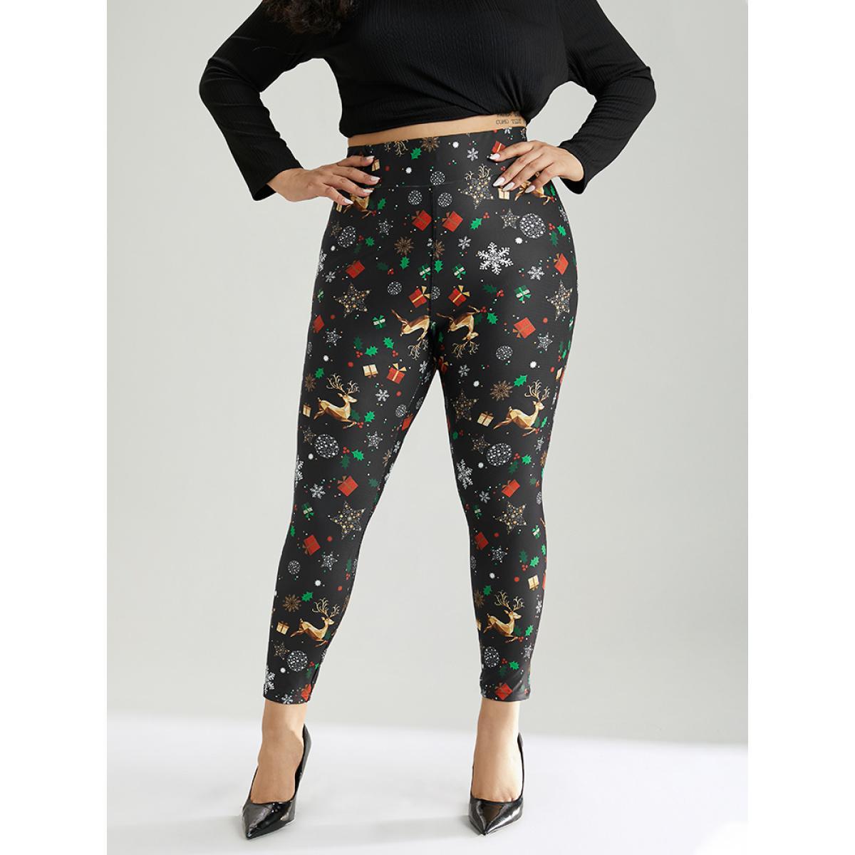Plus Size Christmas Print Elastic Waist Leggings Women Black Casual High stretch Skinny High Rise Dailywear Leggings BloomChic 22-24/3X Product Image