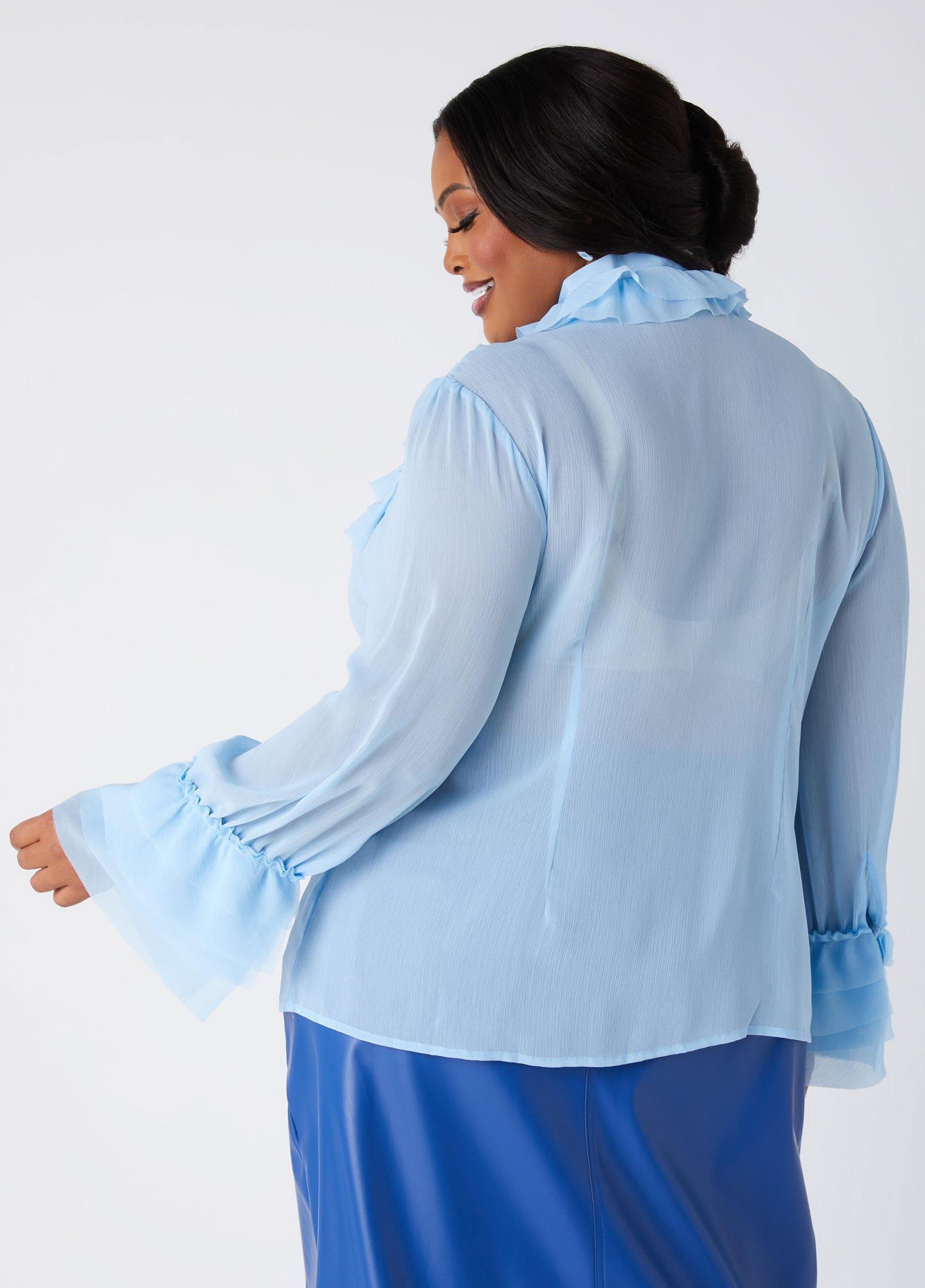 Textured Tie Neck Ruffled Shirt Product Image