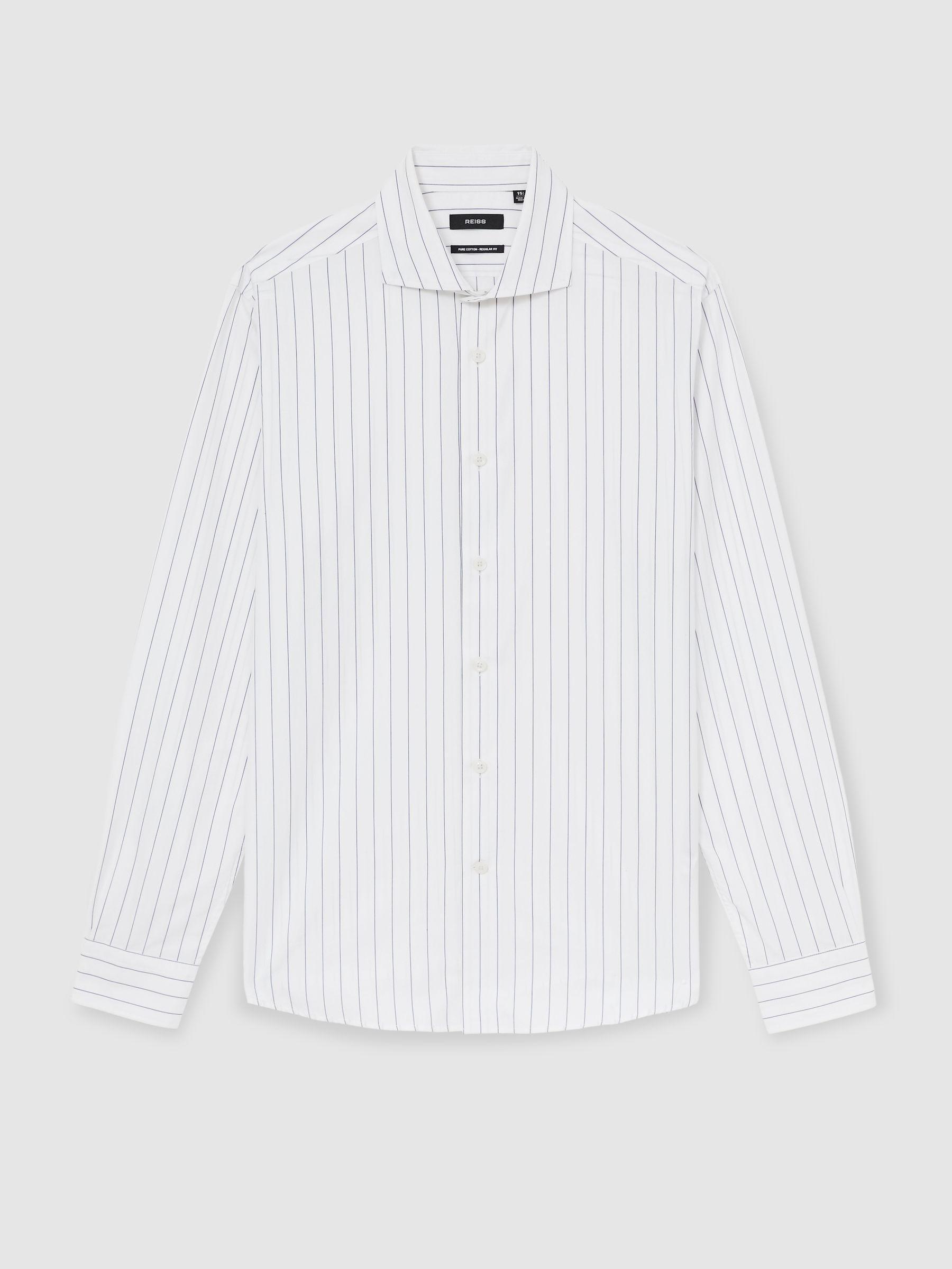 Cotton Cutaway-Collar Stripe Shirt in Blue/White Product Image