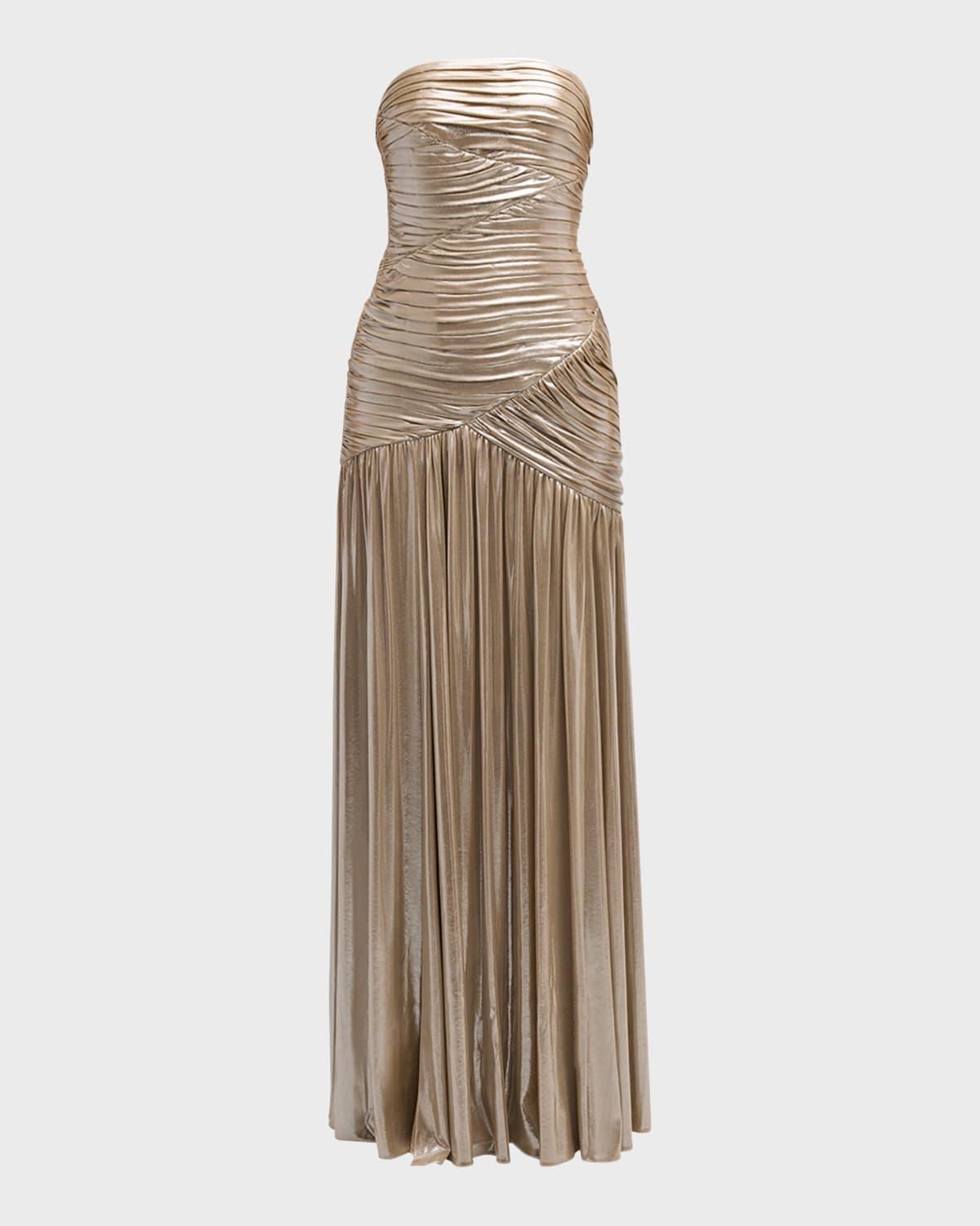 Josie Strapless Lamé Slit Gown Product Image