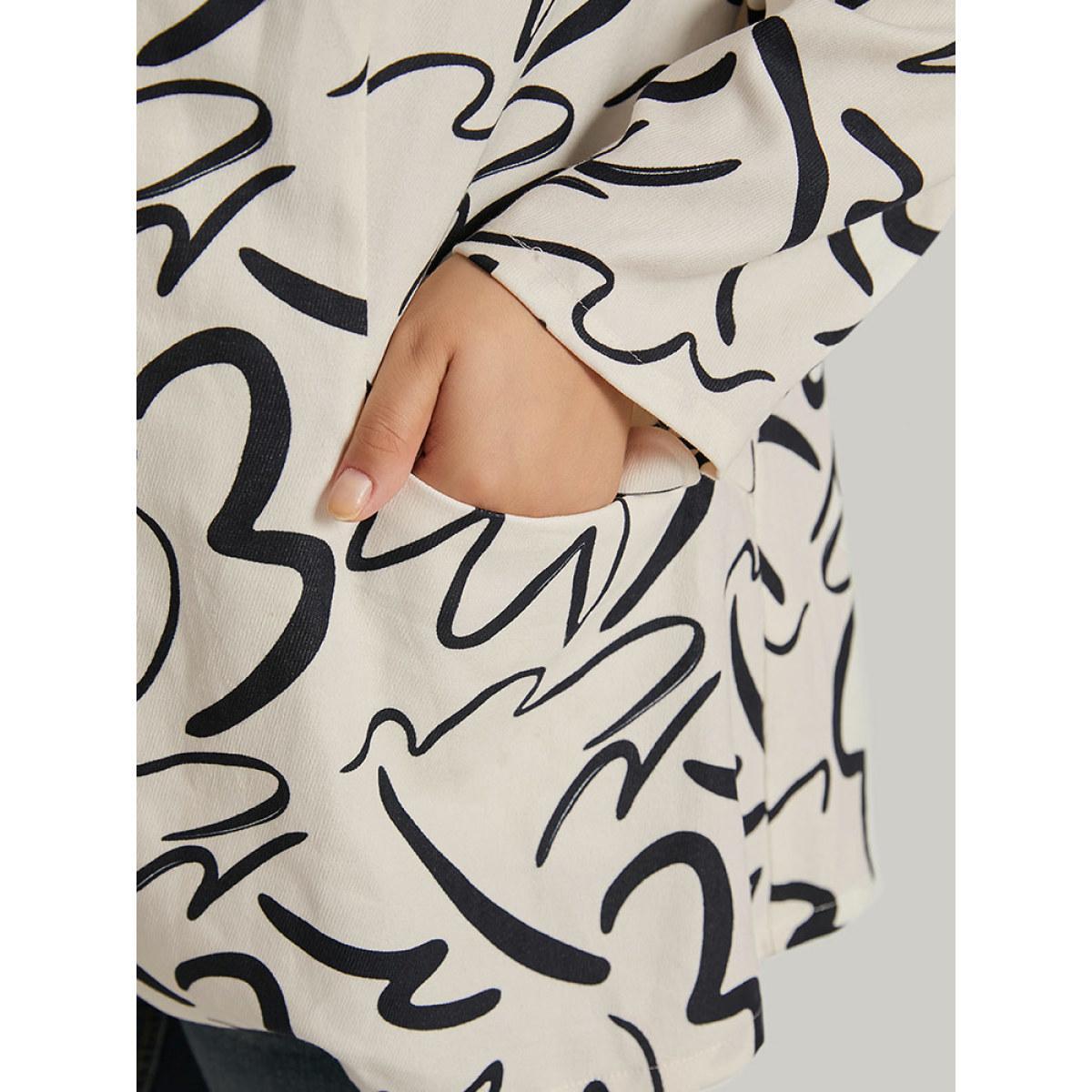 Plus Size Line Print Suit Collar Pocket Button Through Blazer Ivory Women Dailywear Geometric Button Sleeve Long Sleeve Suit Collar 12/L Pocket Office Blazers BloomChic Product Image