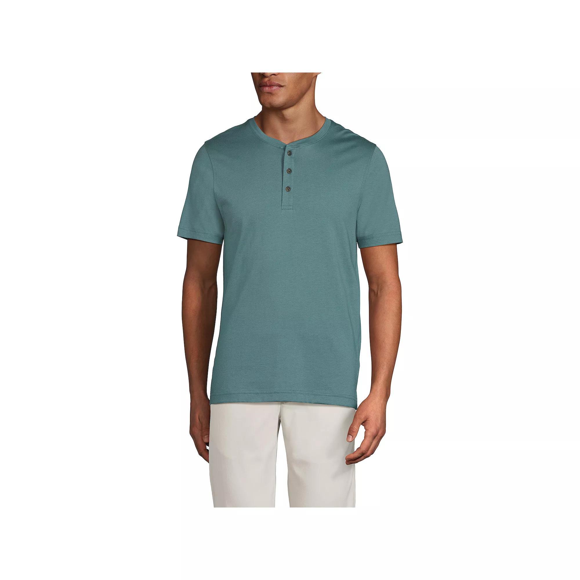 Men's Lands' End Short Sleeve Supima Jersey Henley Top, Size: XL, Tourmaline Product Image
