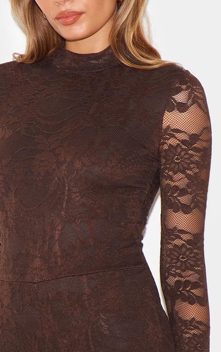 Chocolate Lace Lined Long Sleeve Boat Neck Romper Product Image