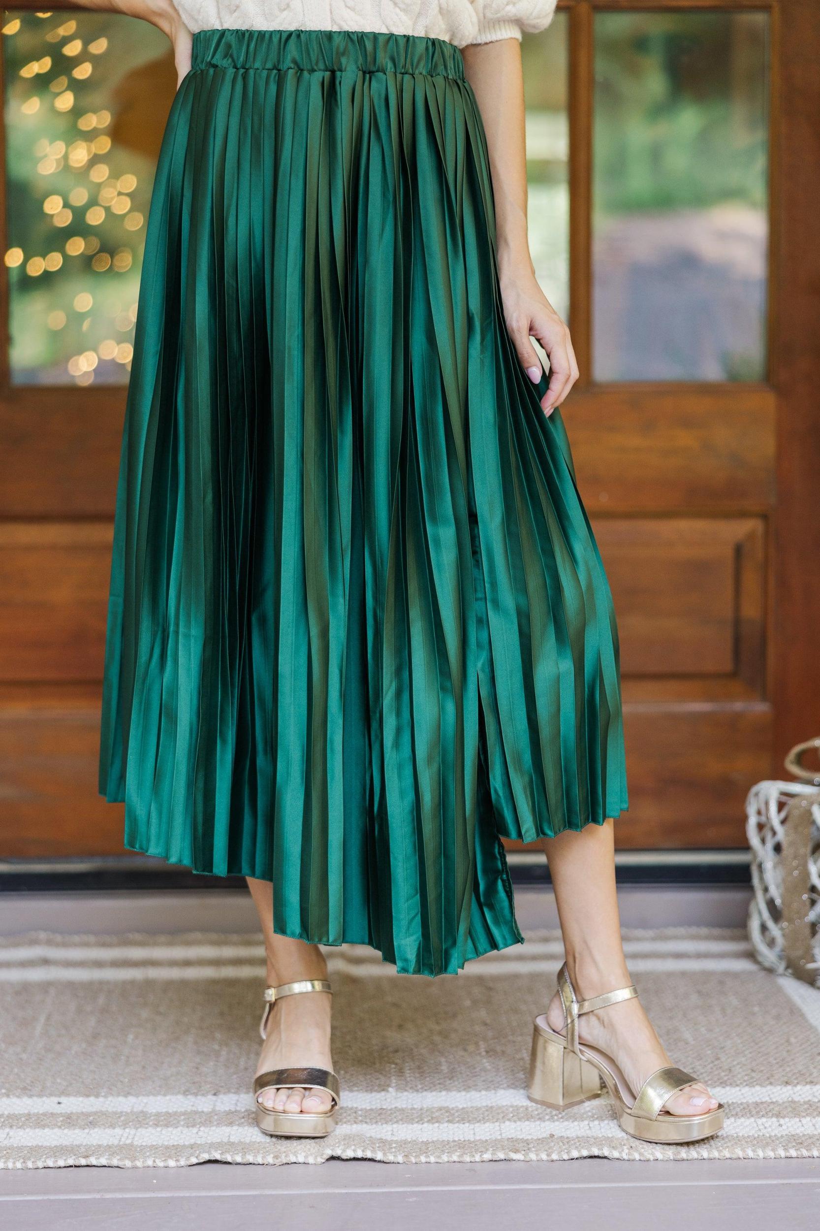 Living In Color Hunter Green Pleated Midi Skirt Female Product Image