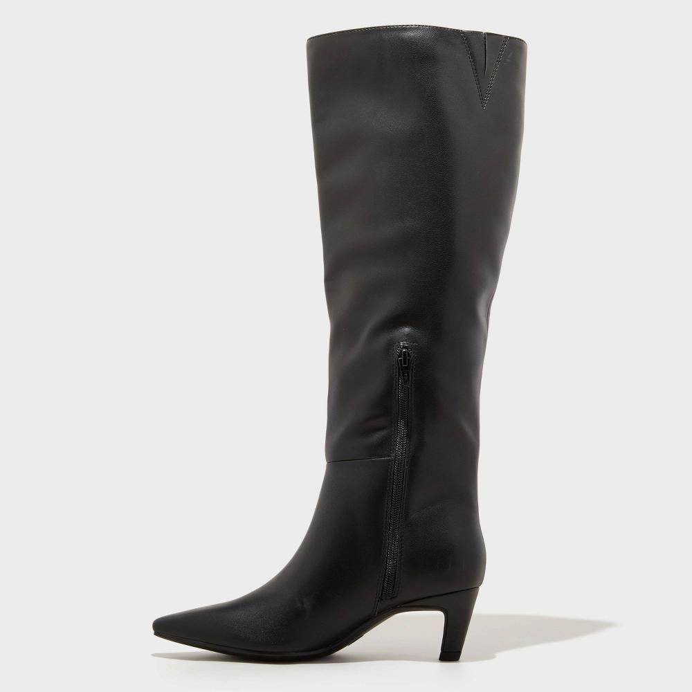 Womens Kendra Kitten Heel Tall Dress Boots with Memory Foam Insole - Universal Thread Black 11: Knee-High, Zipper Closure, Square Toe Product Image