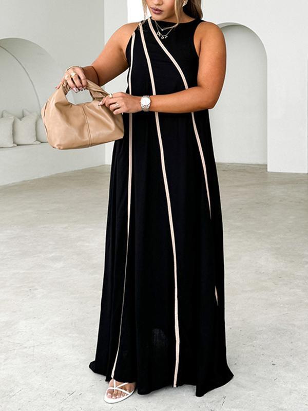 A-Line Loose Split-Joint Round-Neck Maxi Dresses Product Image