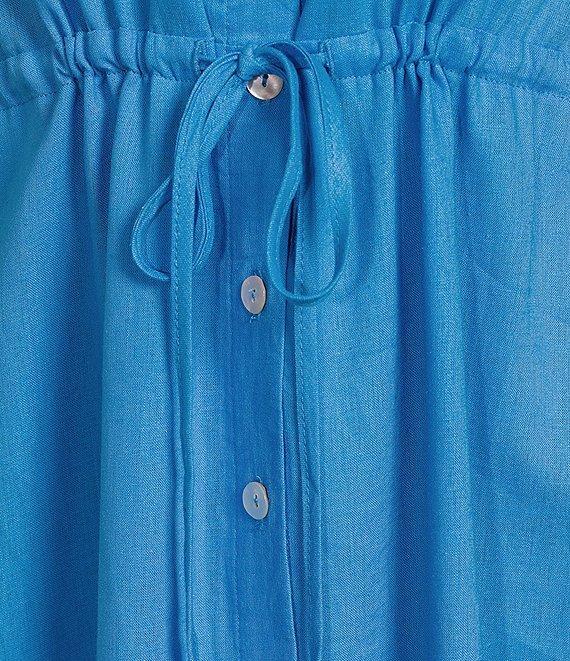 Charlie B. Linen Blend Point Collar Short Sleeve Drawstring Shirt Dress Product Image