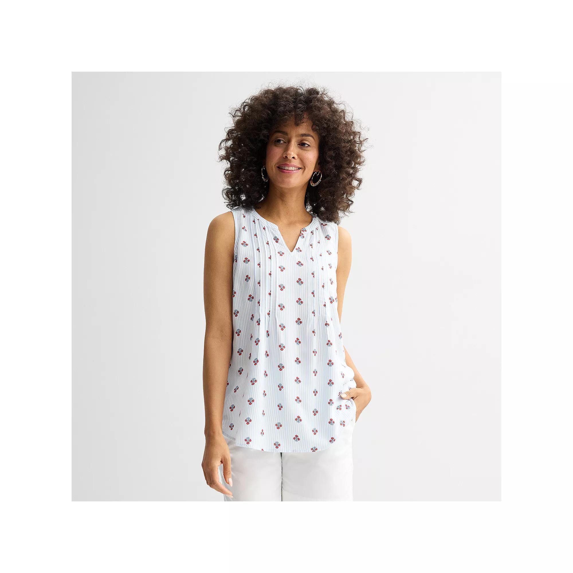 Women's Croft & Barrow® Pintuck Sleeveless Shell Top, Size: Medium, Red Fun Anchor Product Image