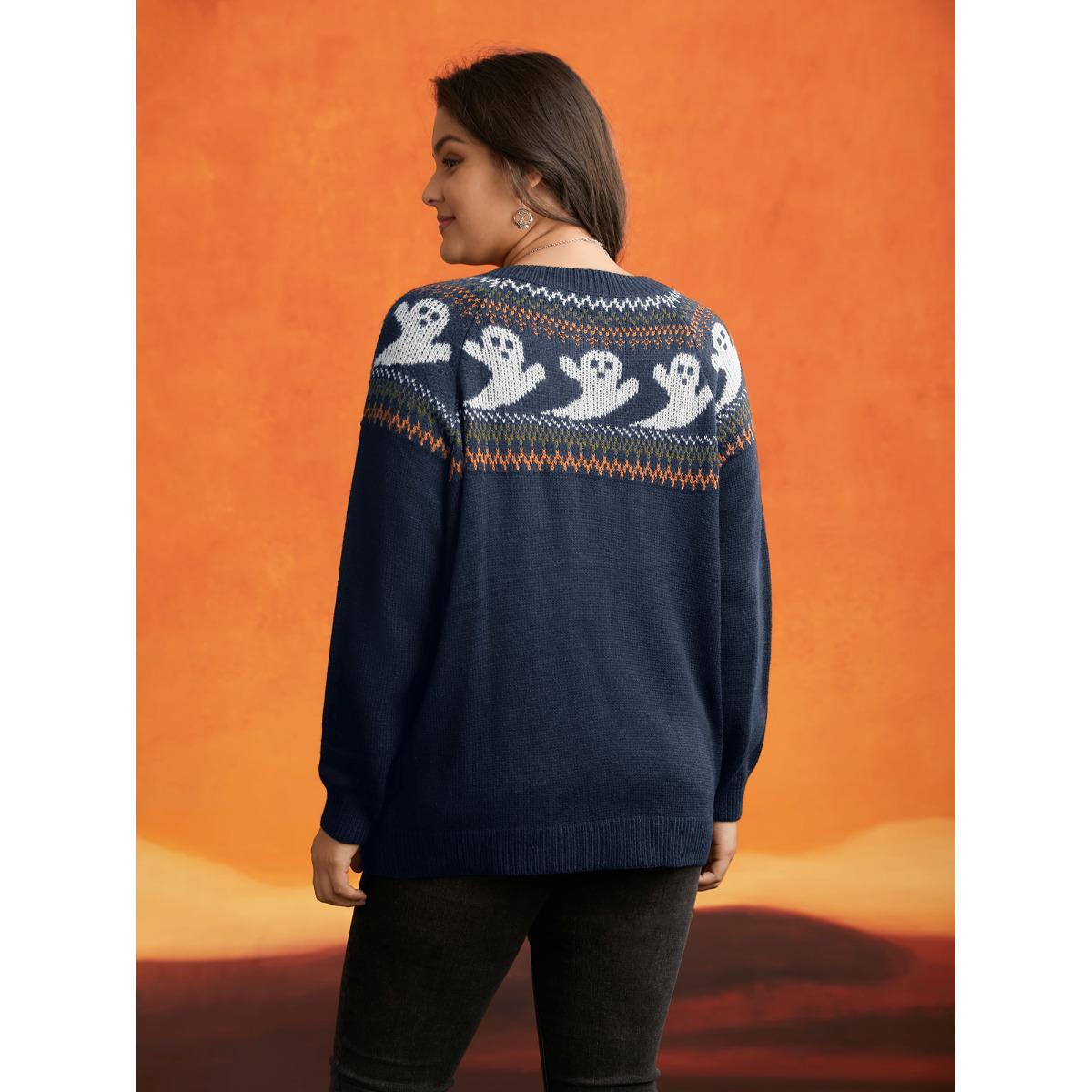Plus Size Ghostly Fair Isle Button-Up Cardigan Indigo Women Casual Long Sleeve Everyday Cardigans BloomChic 22-24/3X Product Image