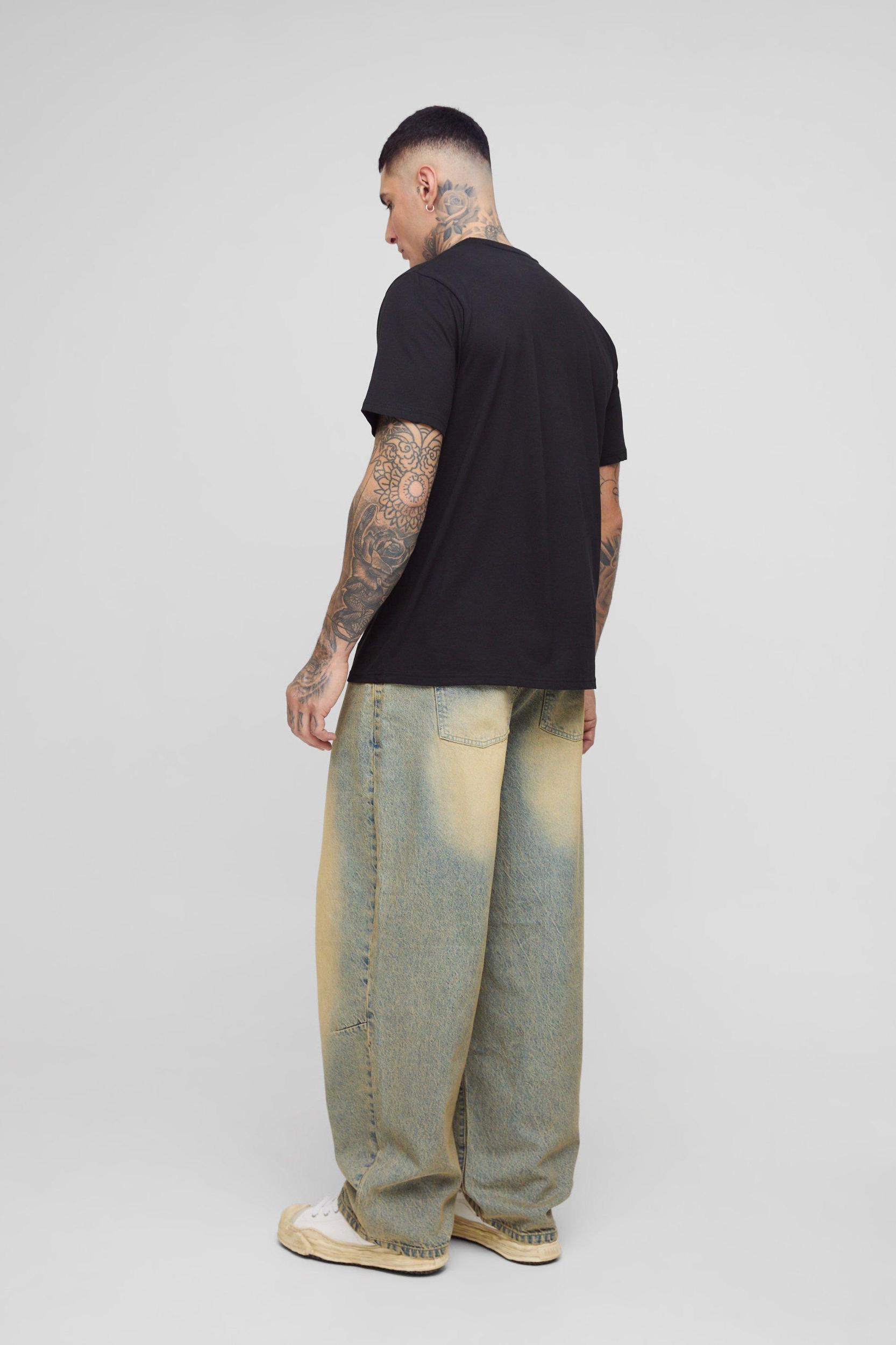 Tall Balloon Fit Pleat Knee Tinted Jeans | boohooMAN USA Product Image