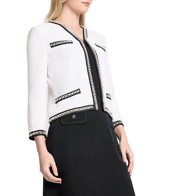 Ming Wang Textured Embellished Long Sleeve Contrast Trim Jacket Product Image
