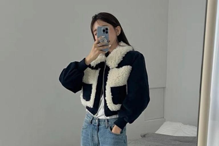 Fluffy Collar Zip Jacket Product Image