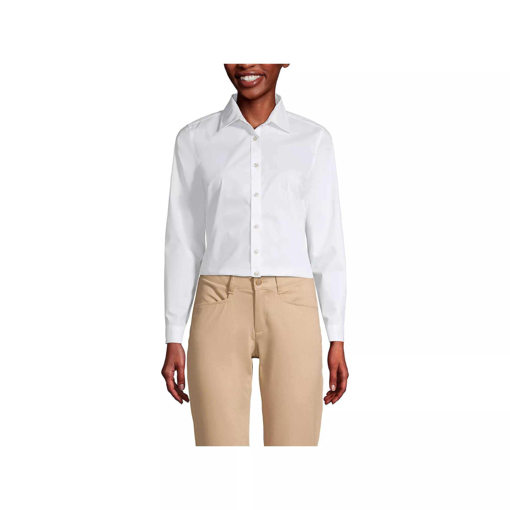 Women's Lands' End School Uniform No Gape® Long Sleeve Collared Stretch Shirt, Size: 4, White White Product Image