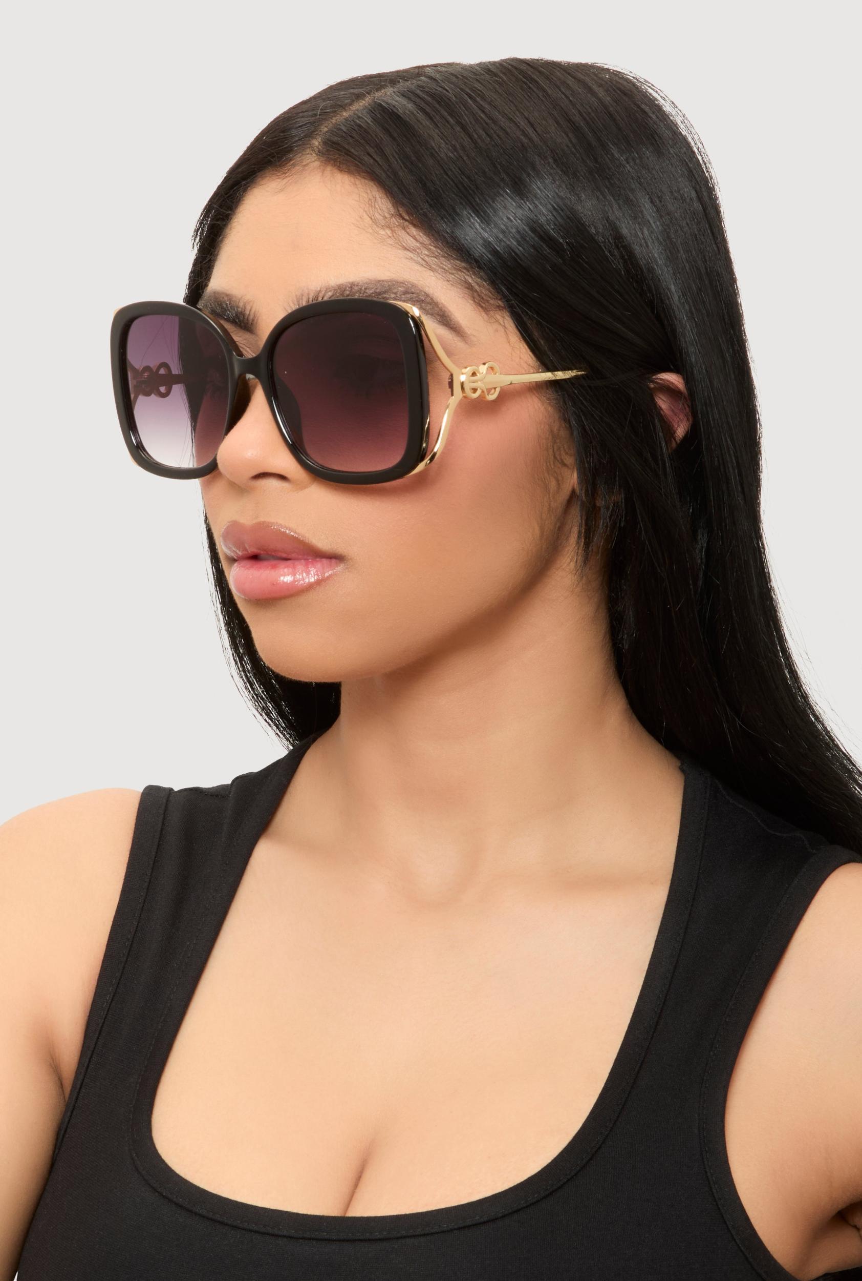 Metallic Detail Gradient Lens Sunglasses Female Product Image