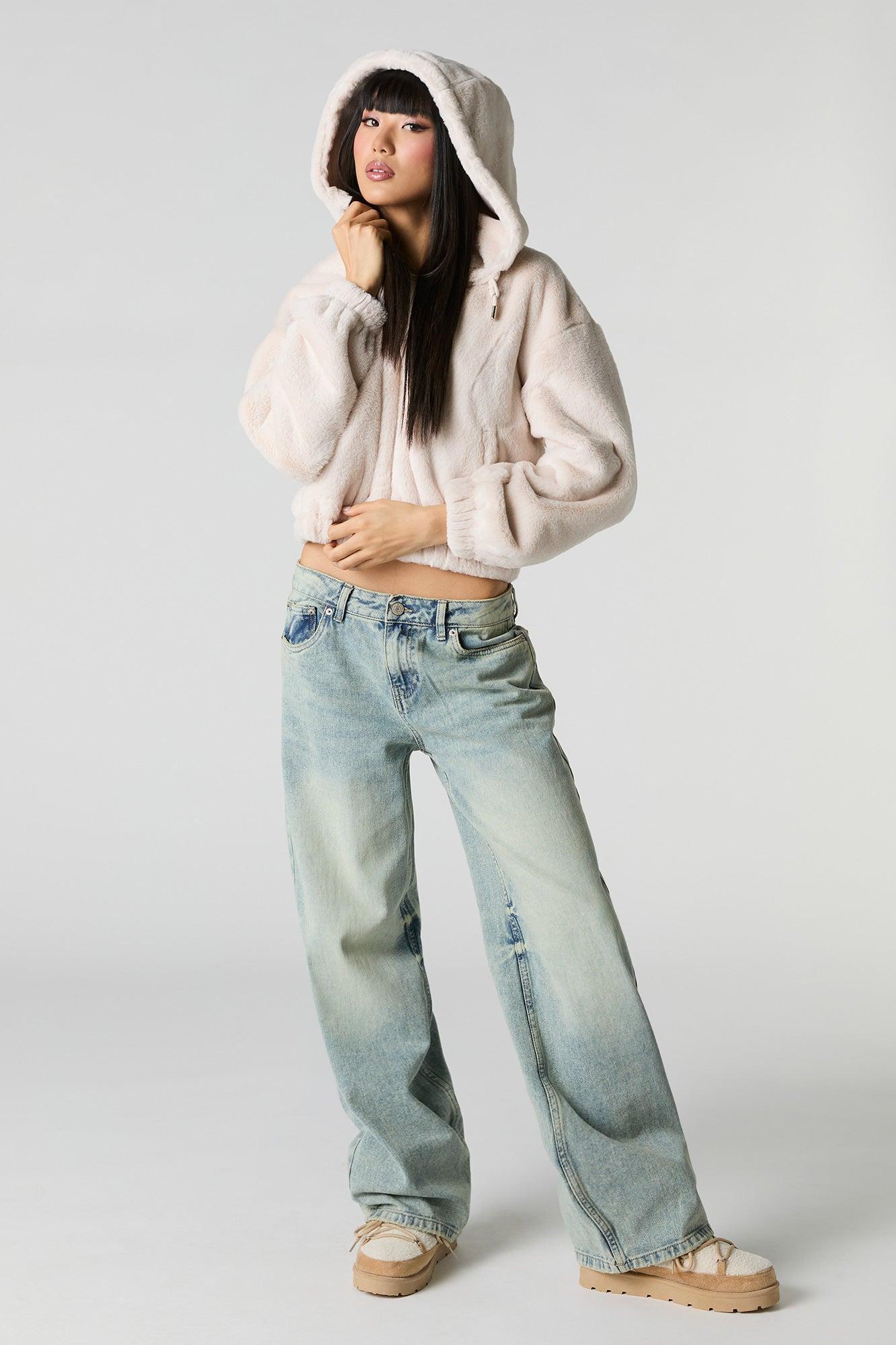 Faux Fur Hooded Zip-Up Jacket Female Product Image