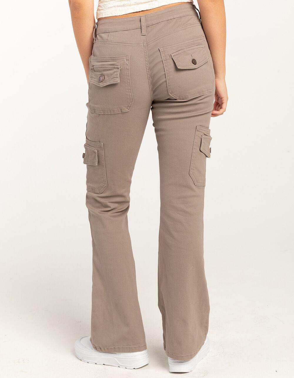 RSQ Womens Low Rise Cargo Flare Pants - TAN Product Image