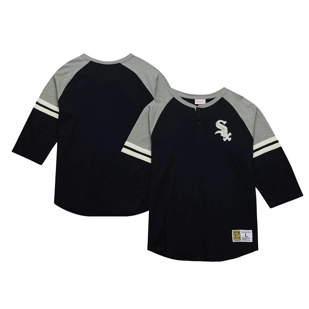 Men's Mitchell & Ness Black Chicago White Sox Cooperstown Collection Legendary Raglan Slub Henley 3/4-Sleeve T-Shirt, Size: Medium Product Image