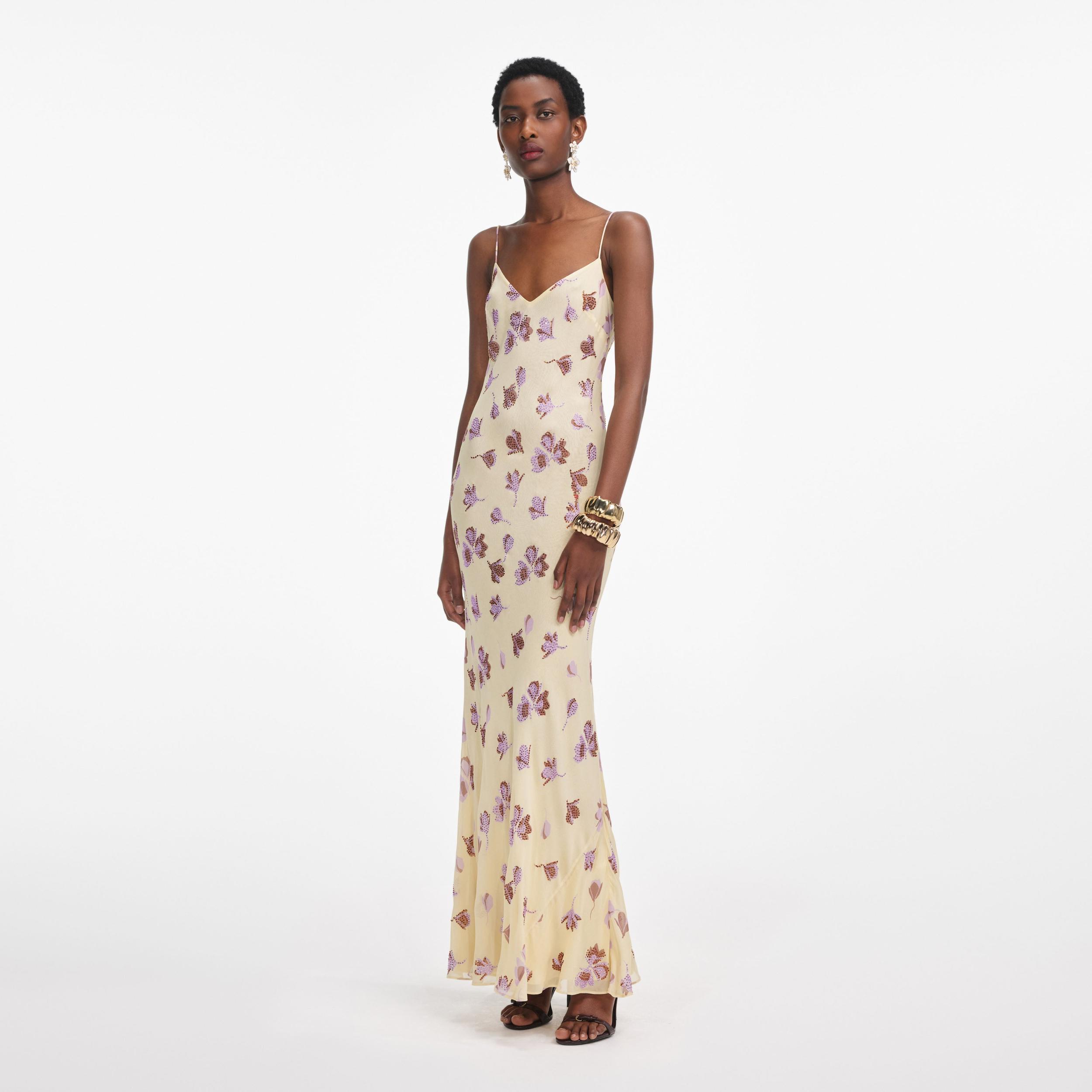Yellow Floral Rhinestone Maxi Dress Product Image