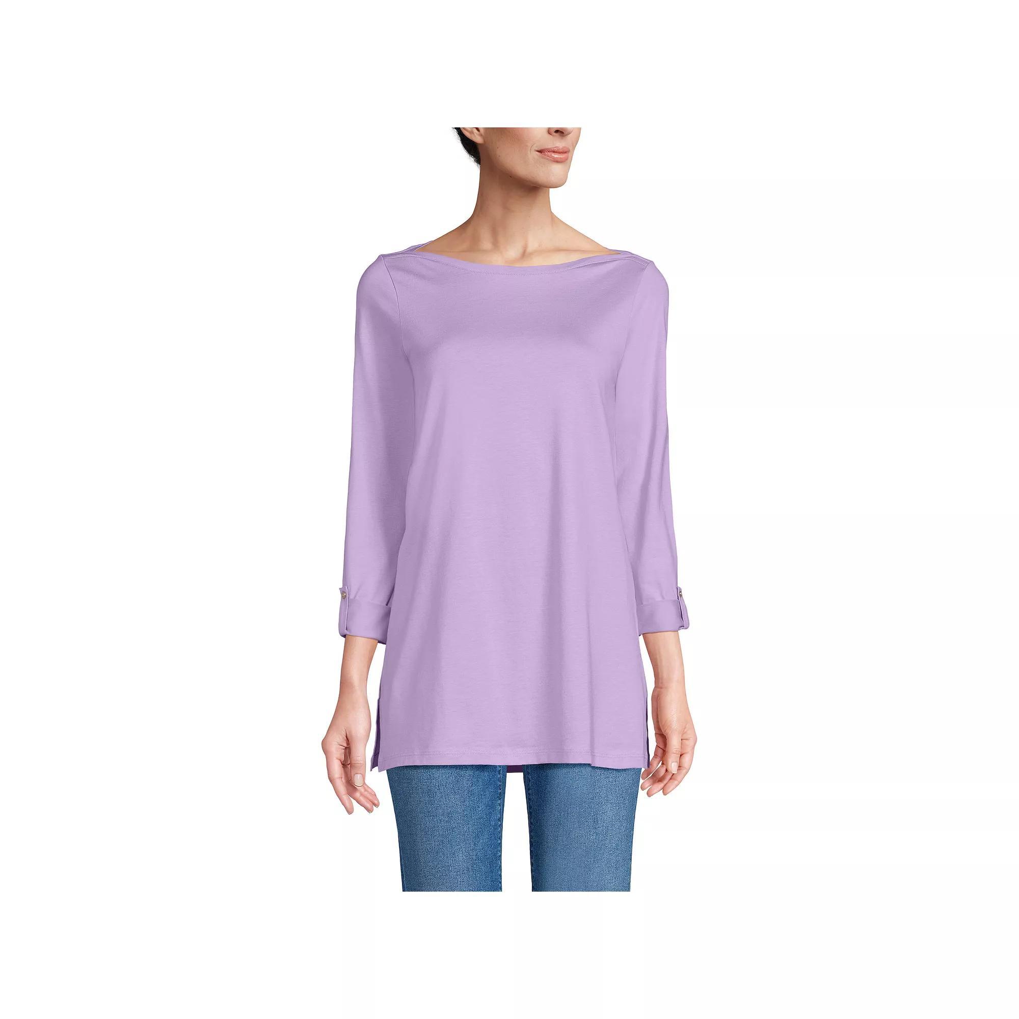 Women's Lands' End Adjustable 3/4 Sleeve Boatneck Tunic, Size: XL, Blue Ivory Stripe Product Image
