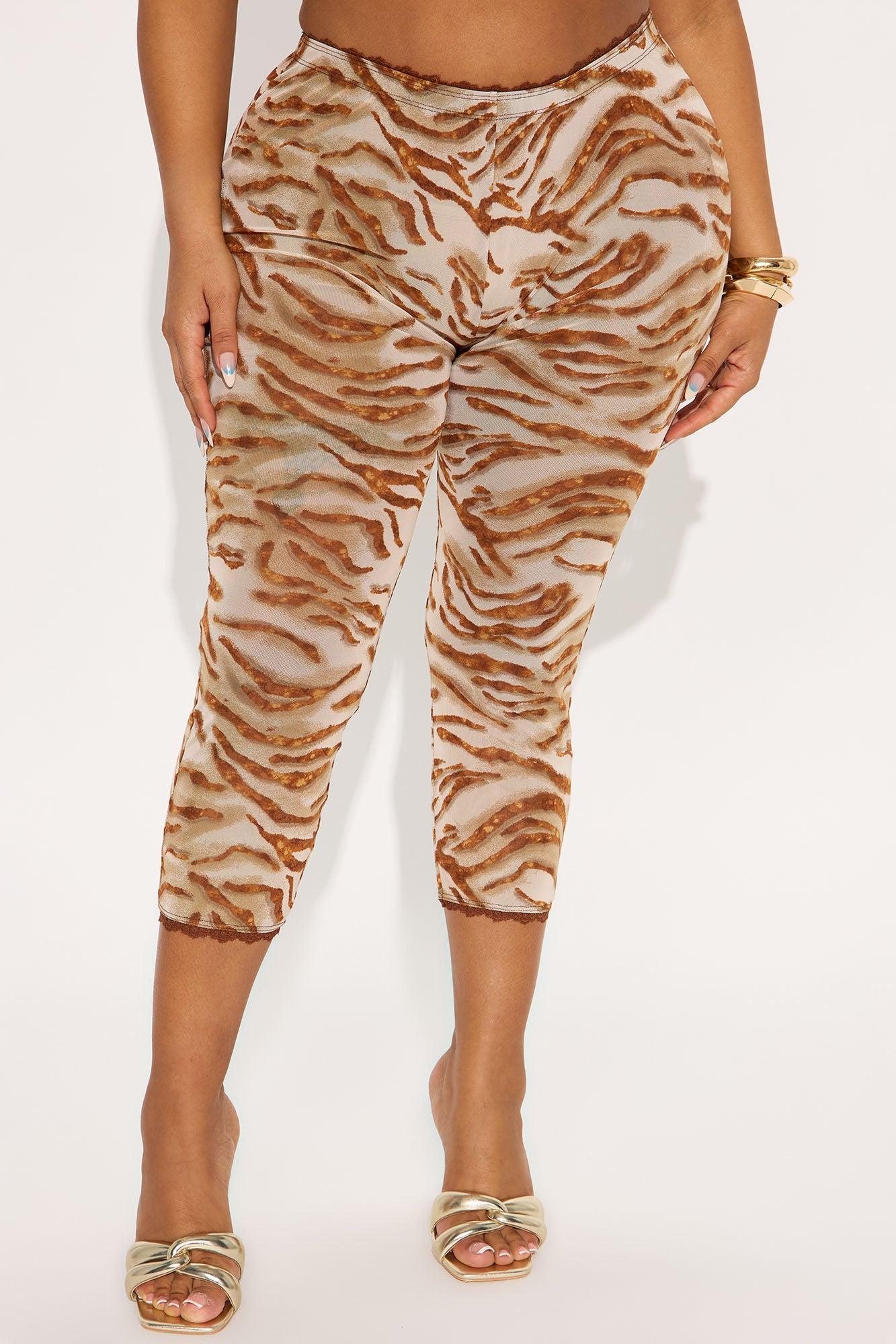 Mila Animal Print Mesh Capri Legging - Tan/Multi Product Image