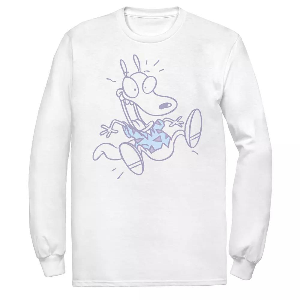 Men's Rocko's Modern Life Pop Outline Long Sleeve Tee, Size: 3XL, White Product Image